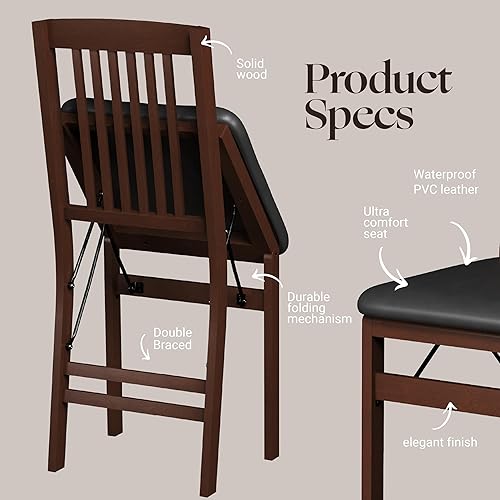 Miniatura 7 de SIMPLEX Sillas de comedor de madera plegables compactas (juego de 2)  sin montaje, cojines de cuero sintético, capacidad de carga de 400 libras,