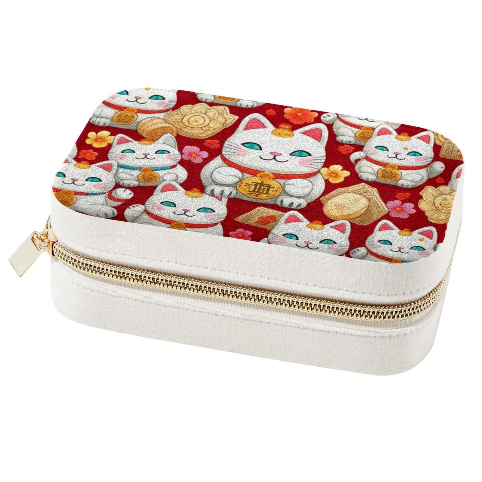 Boîte à bijoux de voyage motif chat pour petits rangements nomades
