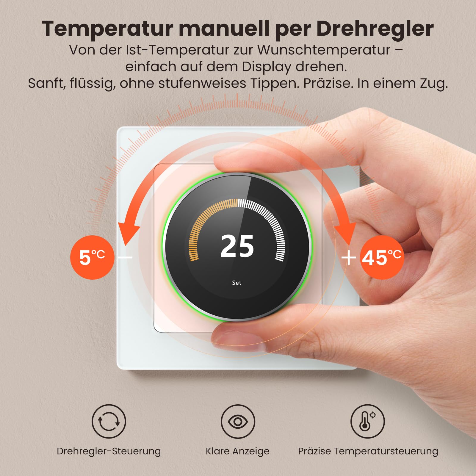 AVATTO Smart Drehknopf Thermostat Fussbodenheizung Wasser, WiFi Heizungsthermostat Smart Digital Raumthermostat Kompatibel mit Alexa, Google Home