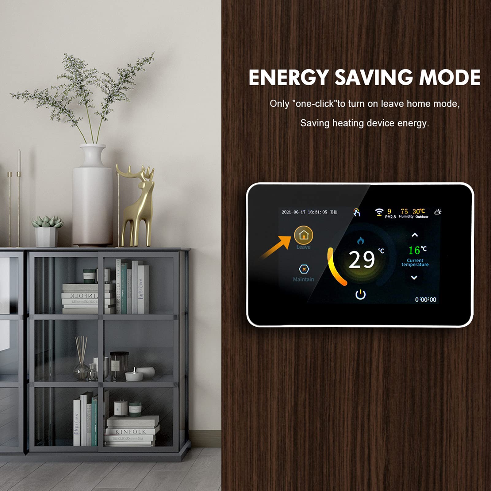 Digital Raumthermostat Fußbodenheizung WiFi Smart Thermostat, 4,3 Zoll LCD-Touchscreen, Wöchentlich Programmierbar, Wetteranzeige, Kompatibel mit Google Home/Alexa, APP Fernbedienung