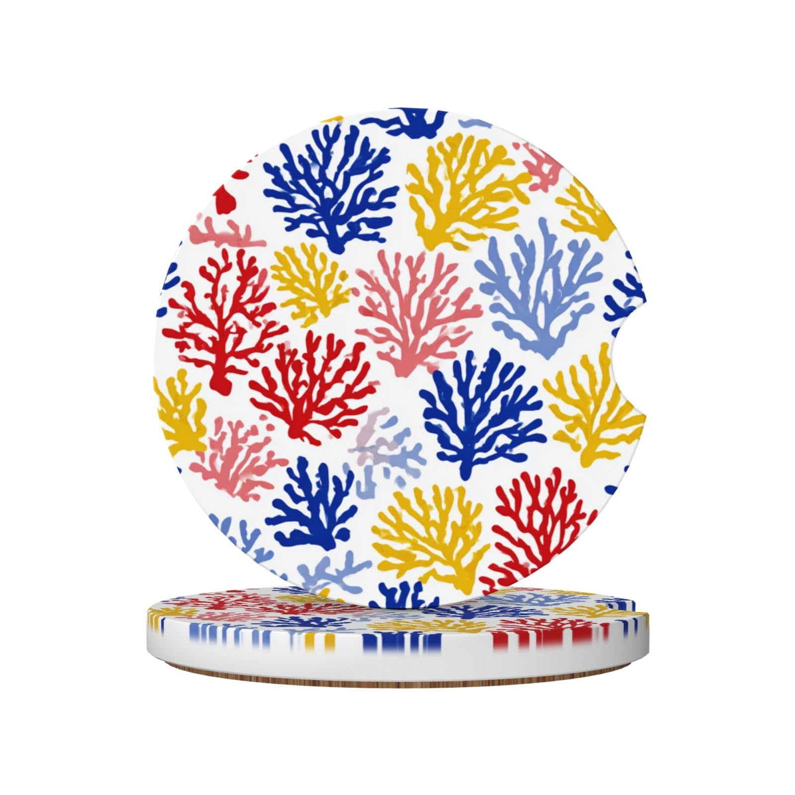 Pastel Colors Coral Red Yellow Blue Ceramic Coasters,2pcs