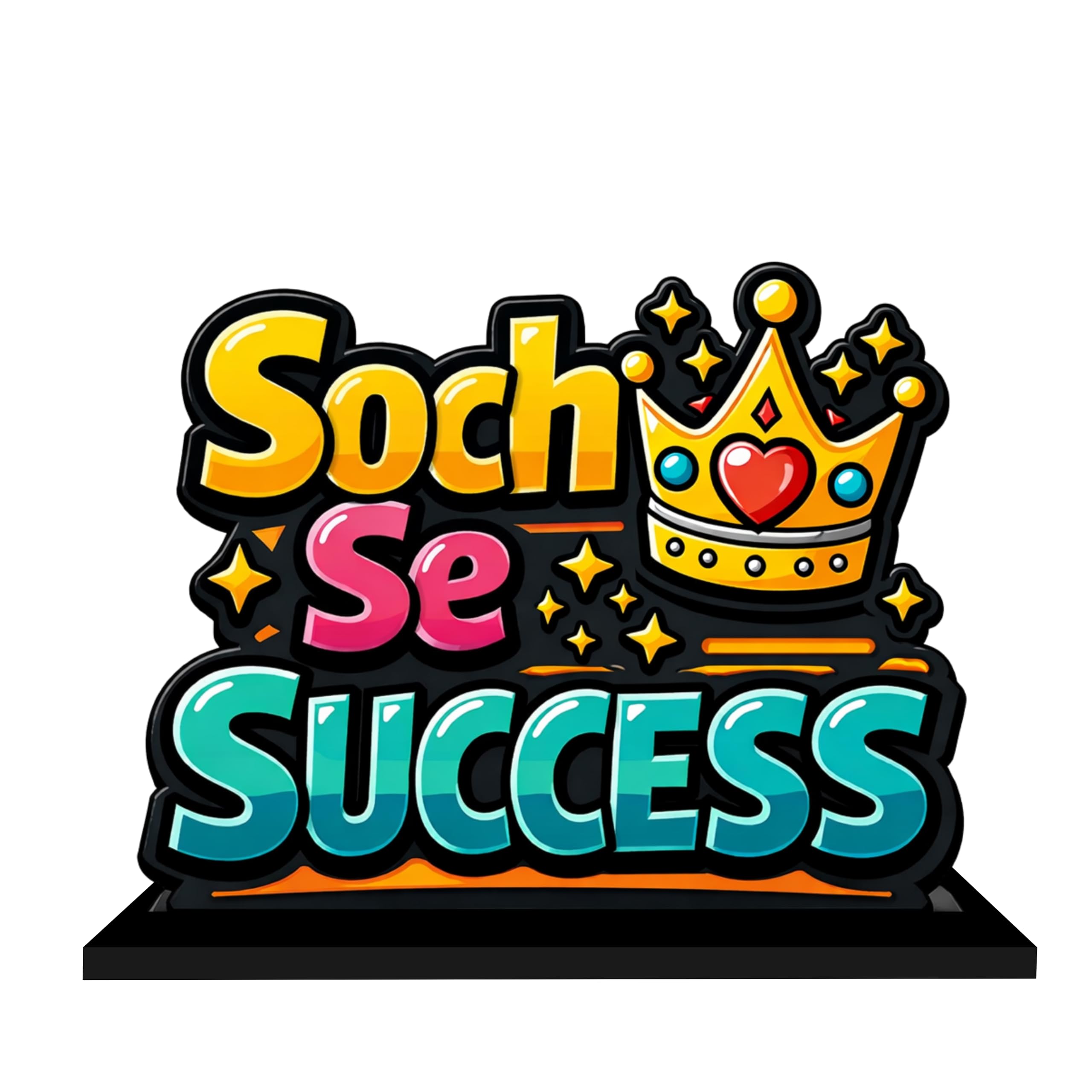 The Piku Cart “Soch Se Success -The Mind’s Monarchy" Motivational Table Stand | Premium Multicolour HD Printed Glossy Wooden Desk Decor | Inspirational Hindi Quote Showpiece-picture-10