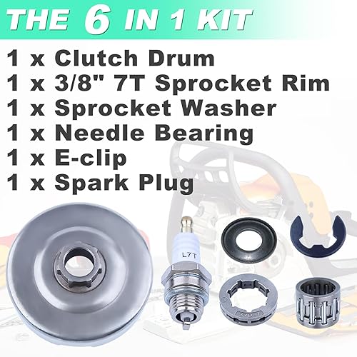 Miniatura 6 de Adefol Conjunto de tambor de embrague para motosierra Husqvarna 372 371 365 362 XP Jonsered 2172 2171 2165 2165 2163 2071 2065 2063, tambor de