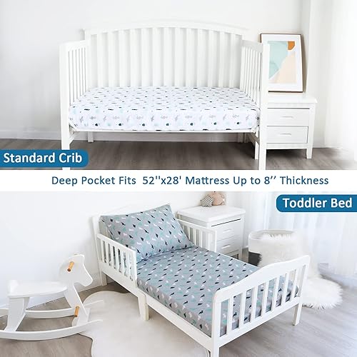 Miniatura 6 de Sábanas para cuna para niños o niñas, paquete de 2, sábana bajera ajustable de 52 x 28 pulgadas para colchones estándar de cuna y niños pequeños,
