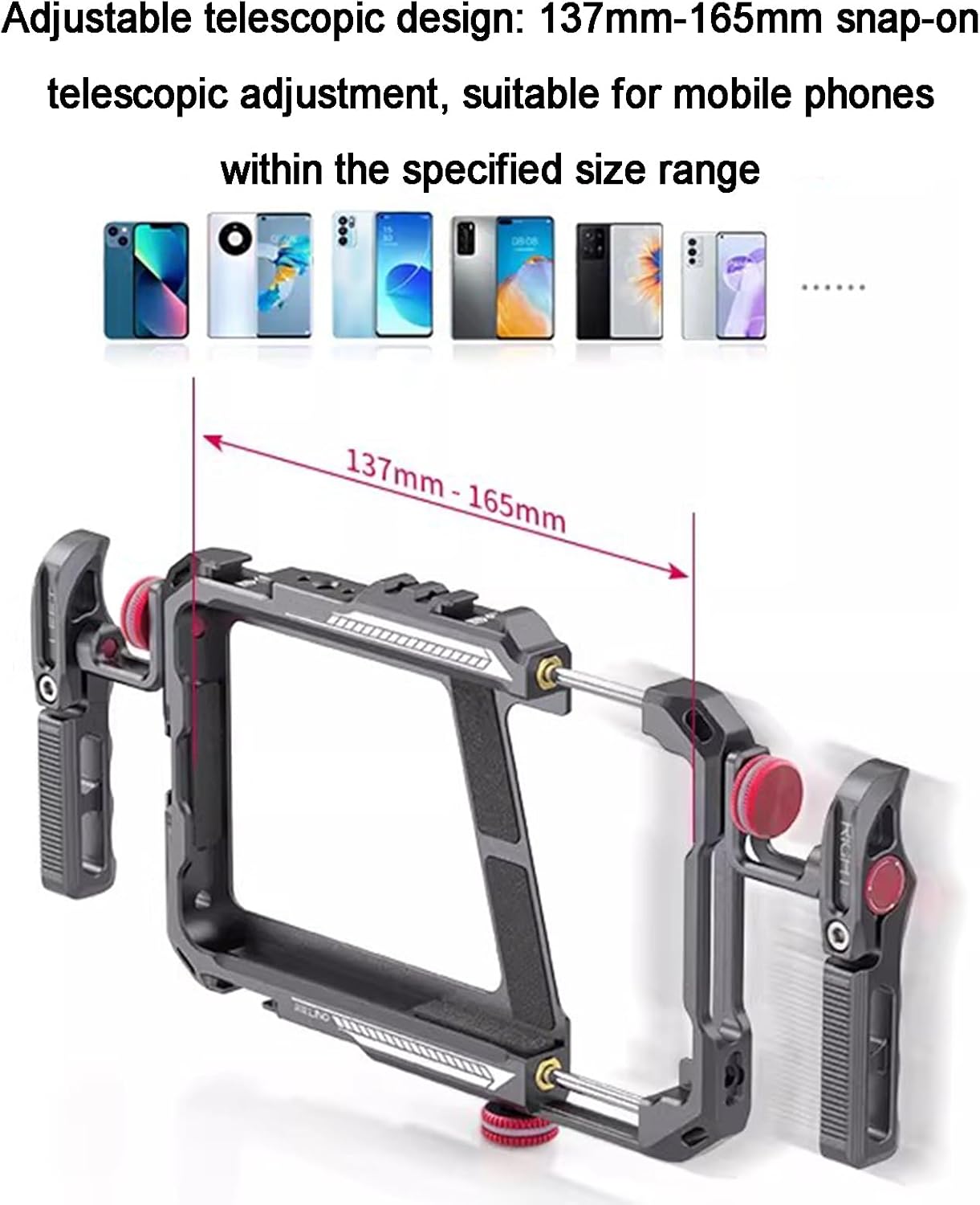 Smartphone Cage Rig with Dual Handles, Universal Quick Release Phone Stabilizer Kit, with Dual Handle Modes， with QR Tripod, Cold Shoe Mounts, for Vlogging/Video Shooting