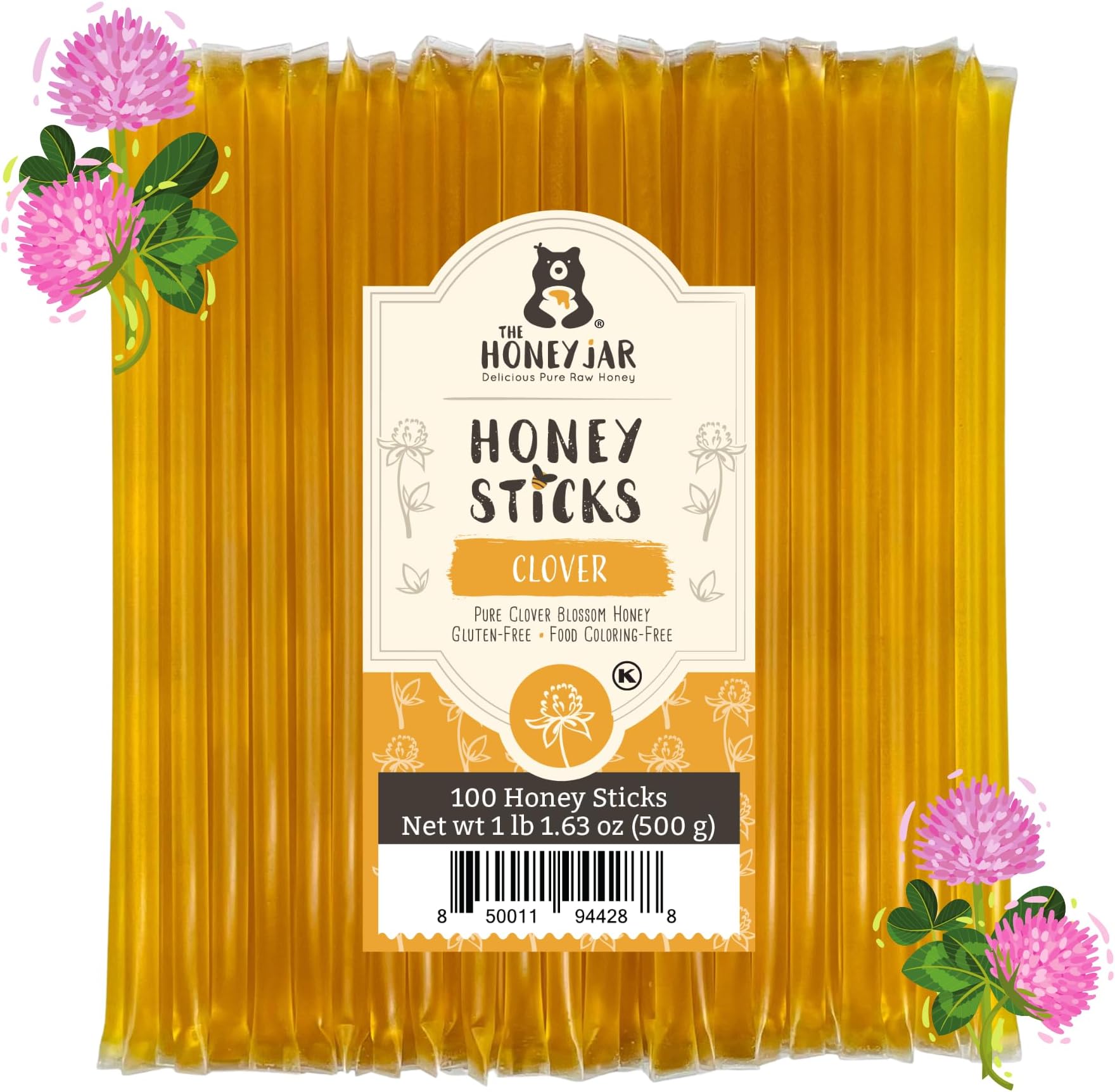 The Honey Jar Plain Raw Sticks - Pure Straws For Tea, Coffee, or a Healthy Treat - One Teaspoon of Flavored Honey Per Stick - Made In The USA with Real Honey - (100 Count)