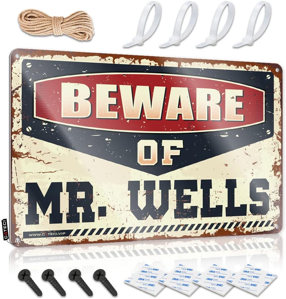 Mexican Kitchen Wall Decor Goth Decor Tinplate Sign Vampire Hanging Rust-proof Vintage Art/列: Funny Garden Metal Sign Vintage Outdoor Decor - Beware Of Mr. Wells