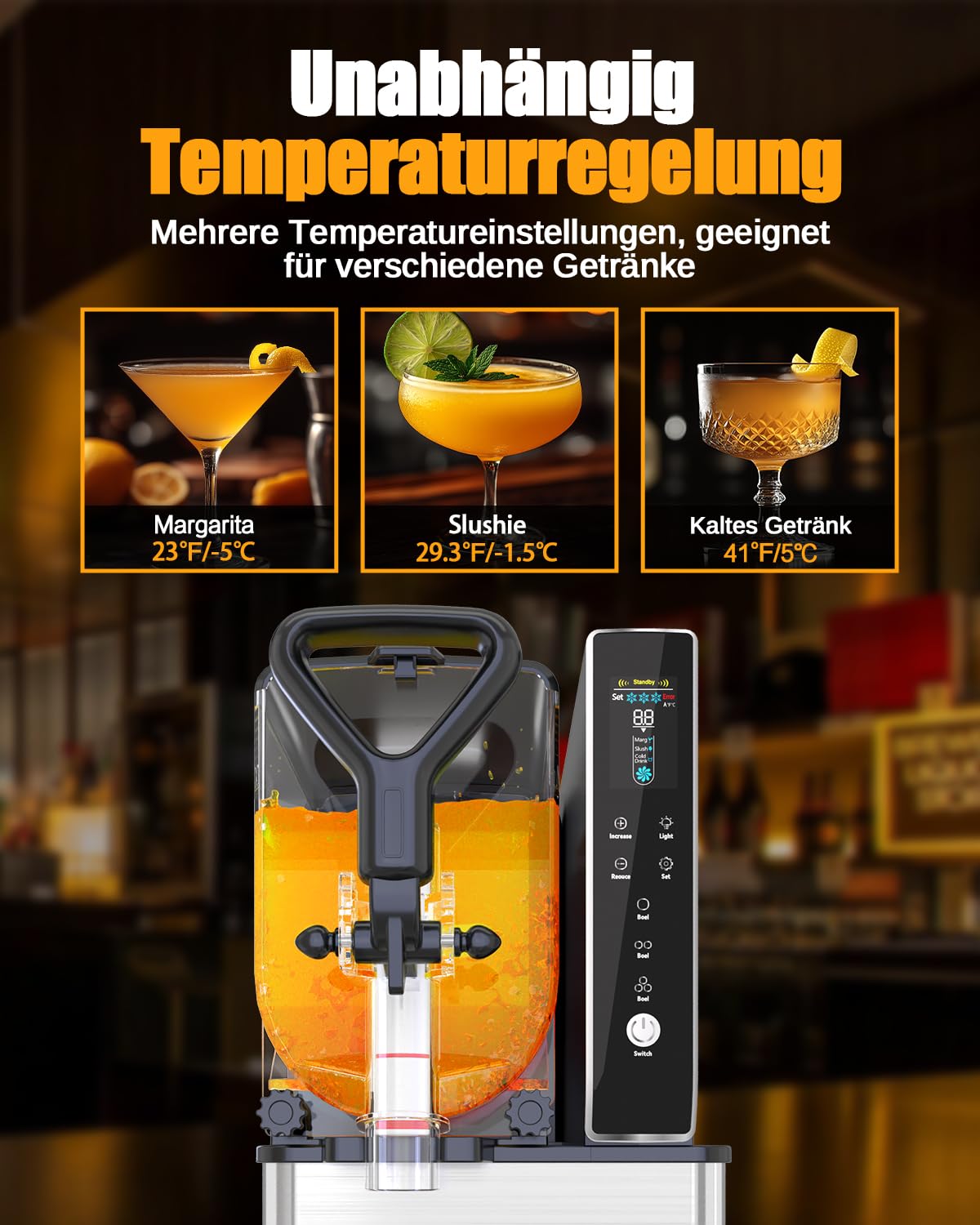 GSE Slush Maschine, 3L Kompressor Slushie Eisbereiter für Geschäft & Zuhause, Slush Ice Maker Cocktail, Margarita, Frozen Drinks, 30-60 Minuten Zubereitungszeit, Automatische Reinigung, 290W