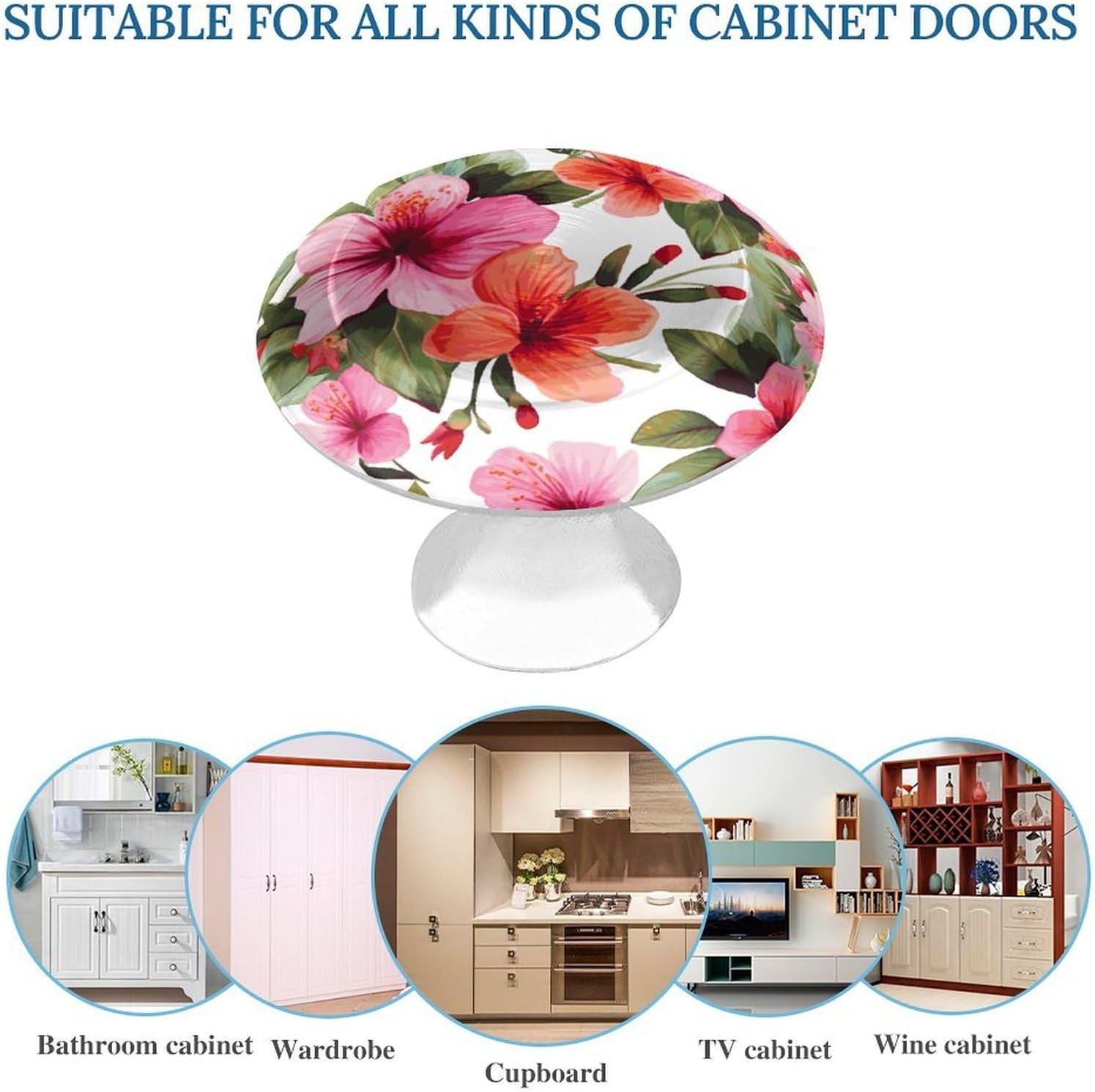 Cabinet Handles Round Drawer Pulls Hawaiian Flower Print Dresser Knobs for Cabinets and Drawers Handle Kitchen Cabinet Pulls for Bathroom Cupboard Drawers Cabinet Pulls for Kitchen Door