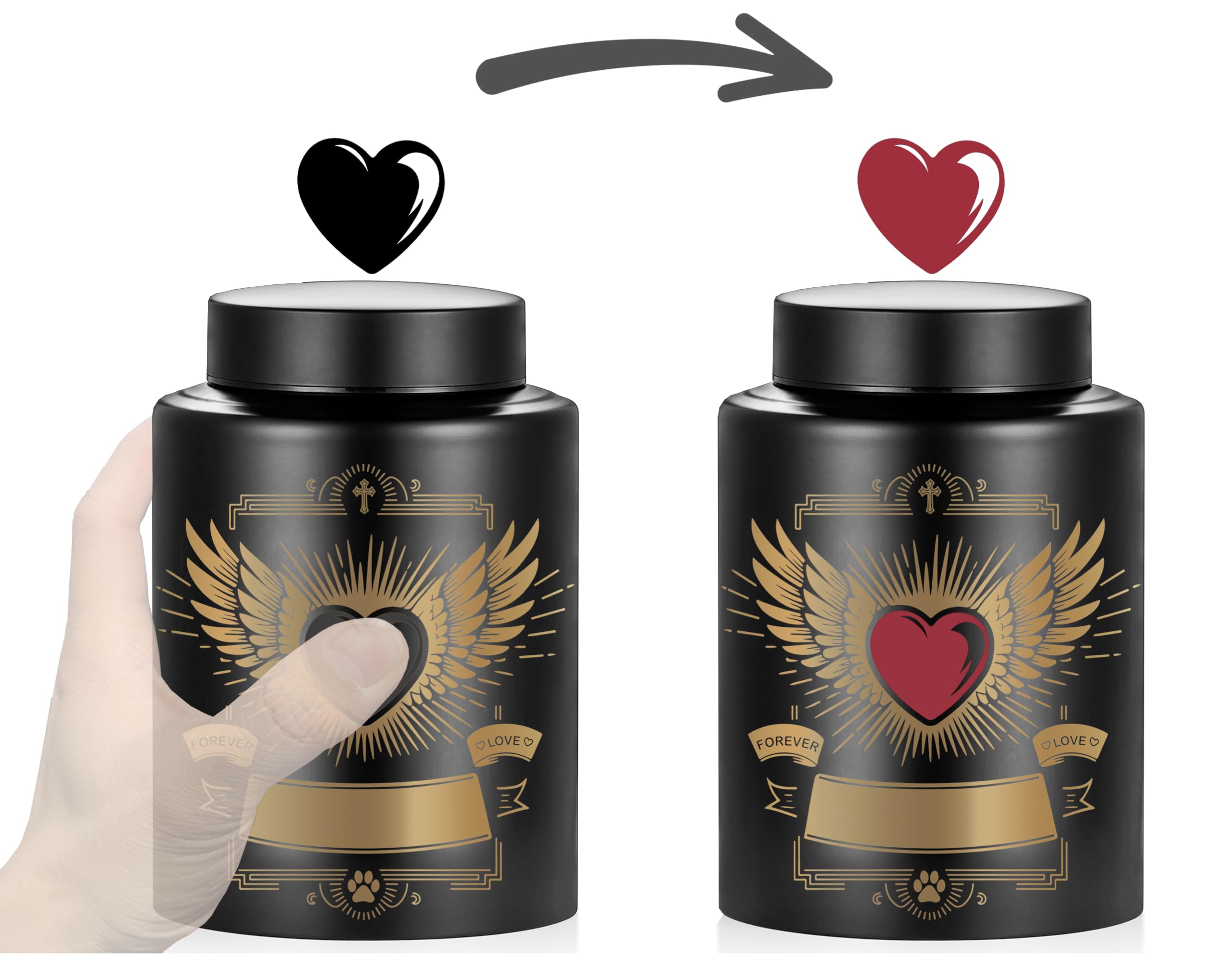 Pet Urn for Dogs and Cats Ashes, Memorials Stainless Steel Urn with a Variable Colour Love Heart to Present Endless Love, a Permanent Marker Pen for