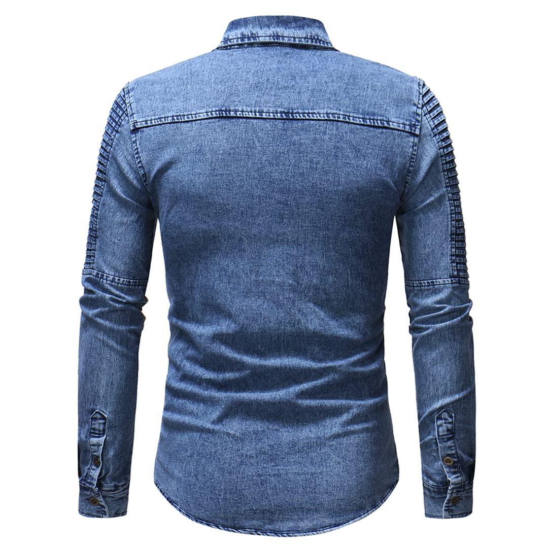Camicia da lavoro casual da uomo in cotone a maniche lunghe con tasche frontali sul petto a due bottoni