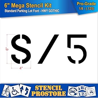 Curb & Median Stencils - 6 inch MEGA Alpha/NUM Set - (64 Piece) - 6 x 4 x 1/8 (128 mil) - Pro-Grade