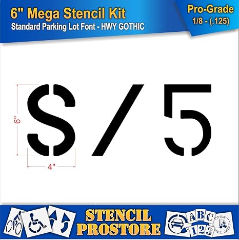Curb & Median Stencils - 6 inch MEGA Alpha/NUM Set - (64 Piece) - 6 x 4 x 1/8 (128 mil) - Pro-Grade