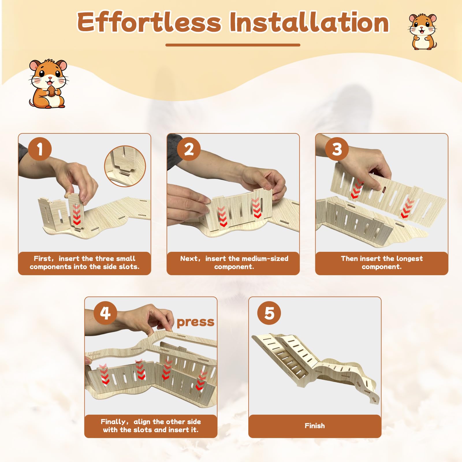Hamsterversteck & Tunnel Set, 2-teiliges Holzhaus mit Kletterleiter, Erkundungsröhren & Beobachtungsschuppen für Syrische Hamster, Zwerghamster, Mäuse, Rennmäuse, Ratten und andere Kleintiere
