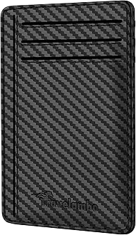 Travelambo Front Pocket Minimalist Leather Slim Wallet RFID Blocking Medium Size(01 carbon fiber texture black)