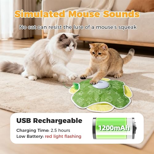 Miniatura 3 de Hide and Seek - Juguetes para gatos, pluma móvil impredecible en la cubierta, juguete interactivo para gatitos, juguete para gatos cargable