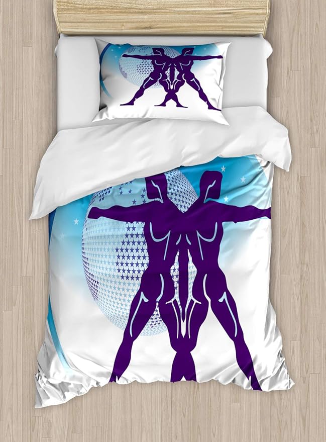 Lunarable Gemini Duvet Cover Set, Zodiac Sign Composition with 2 Male and Star Globe, Decorative 2 Piece Bedding Set with 1 Pillow Sham, Twin Size, Purple Azure Blue