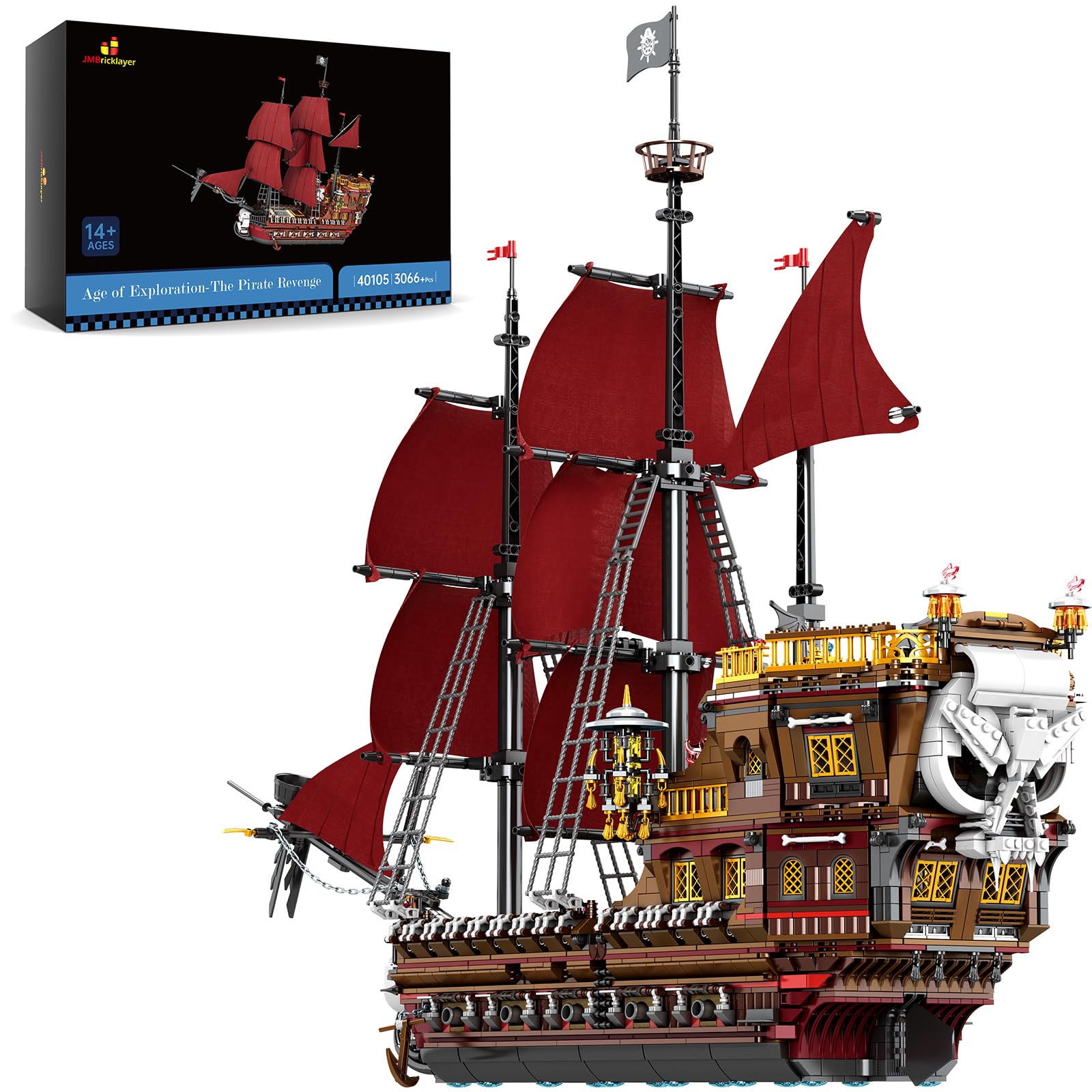 JMBricklayer Piraten Schiffe Klemmbausteine, Queen Anne's Revenge Piratenschiff Bauspielzeug Modell für Erwachsene, Büro Hause Sammler Dekorationsstück Bausteine, Geschenk Für Jugendliche 14+