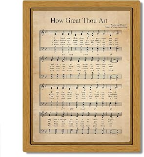 BIWSHA Vintage Christian Music Wall Art Decor, How Great Thou Art Bible Verse Religious Church Hymn Music Sheet Inspirational Wooden Framed Wall Art Decor Decor for Church Prayer Room Home, 12x9.4in