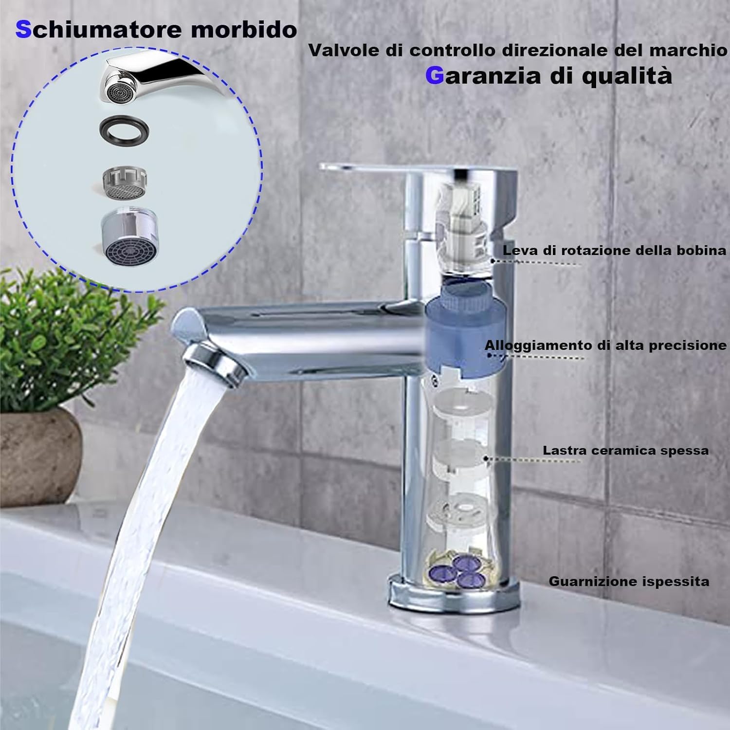 XWIHTR Rubinetti per lavabo e bagno caldi e freddi in acciaio inox, con risparmio idrico silenzioso e senza gocciolamento per bagno, lavabo, piccoli rubinetti da cucina (cromato)