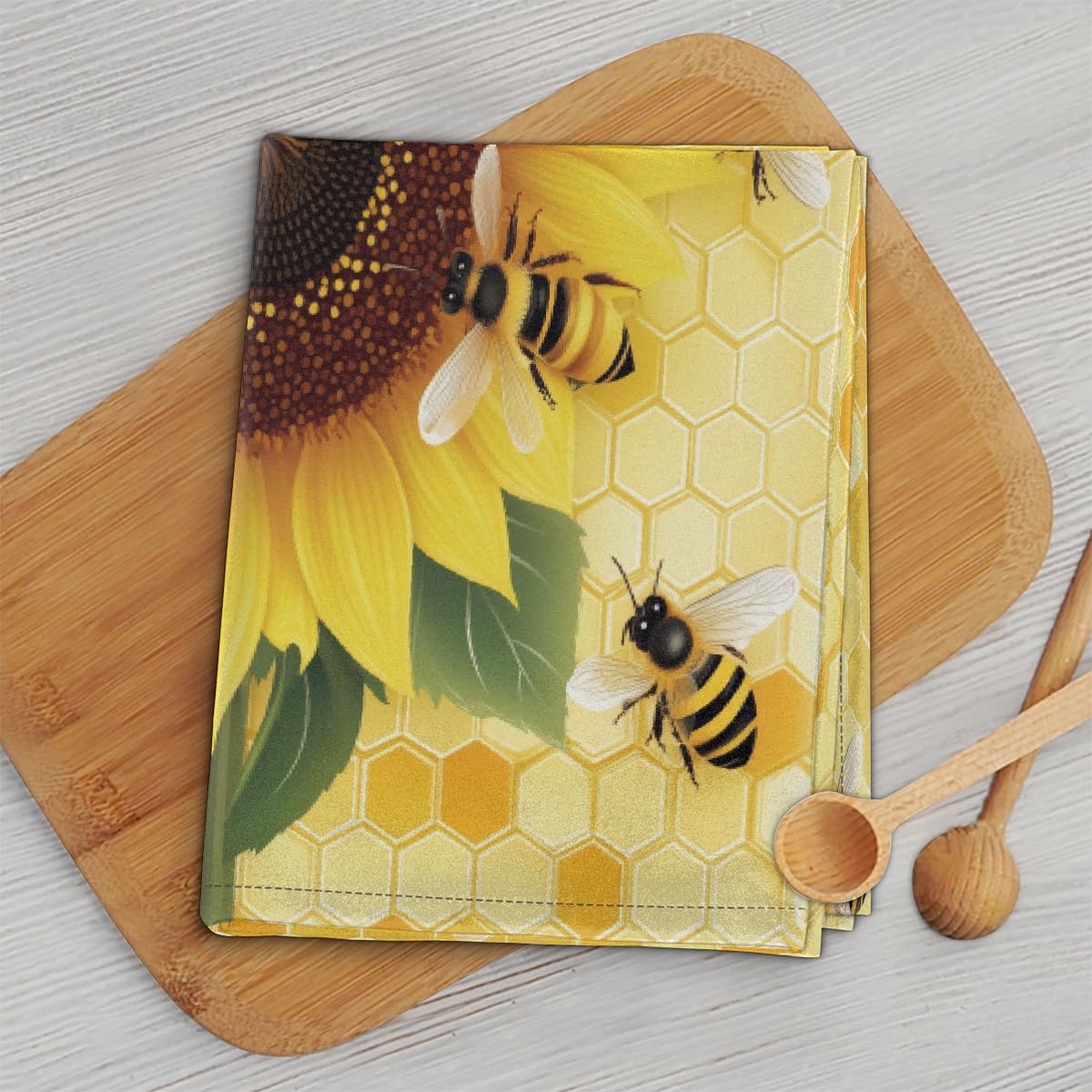 Paños de cocina de 45 x 72 cm, paños de cocina suaves y absorbentes de microfibra de secado rápido para baño, decoración del hogar, girasol, abeja, paquete de 4