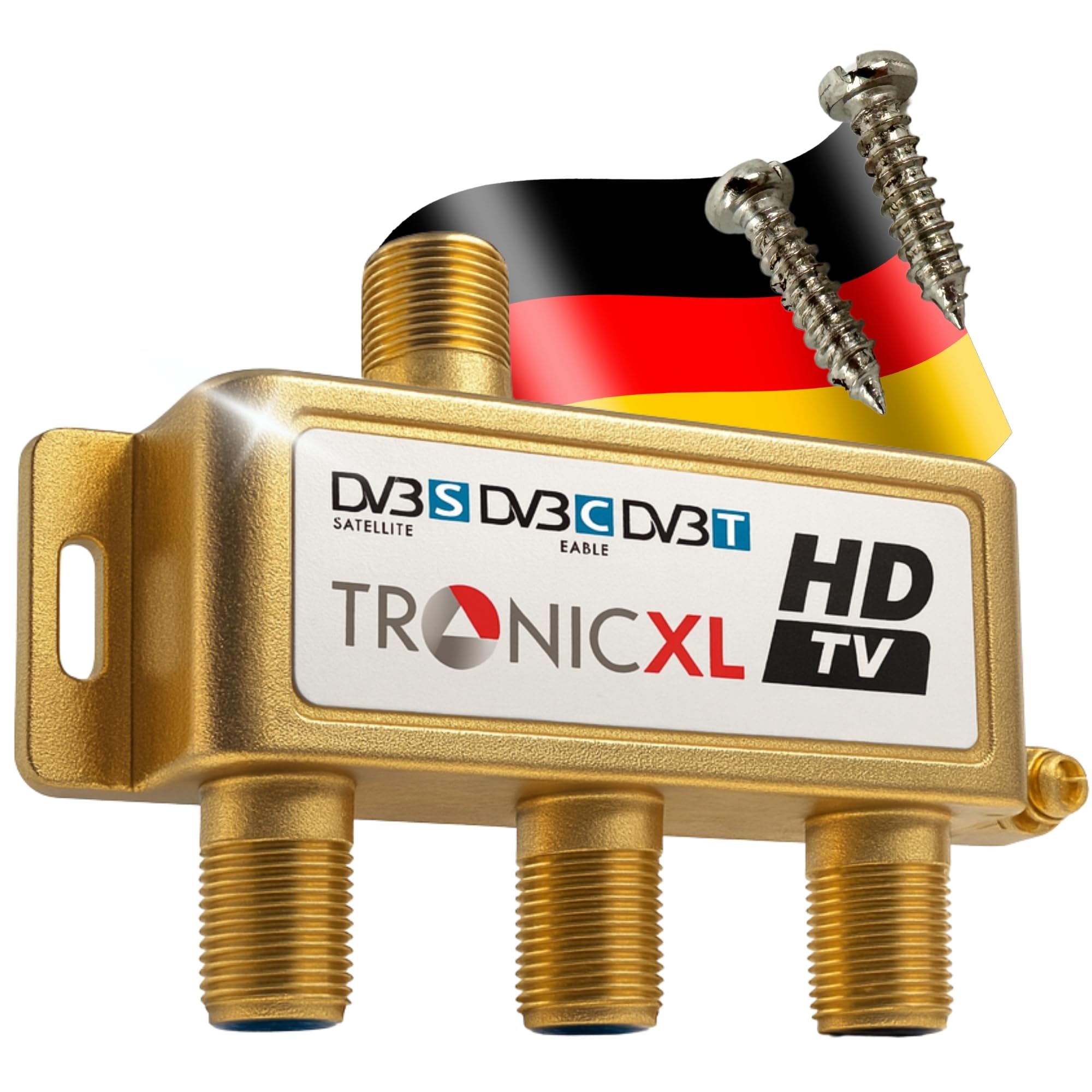 TronicXL 24K Distributeur Large Bande Câble répartiteur 3 Voies TV Souple pour TNT télévision par Sat UHF VHF câbles Splitter Unicable HD 3D 4K numérique DVB-S2 BK Radio F Satellite Séparateur