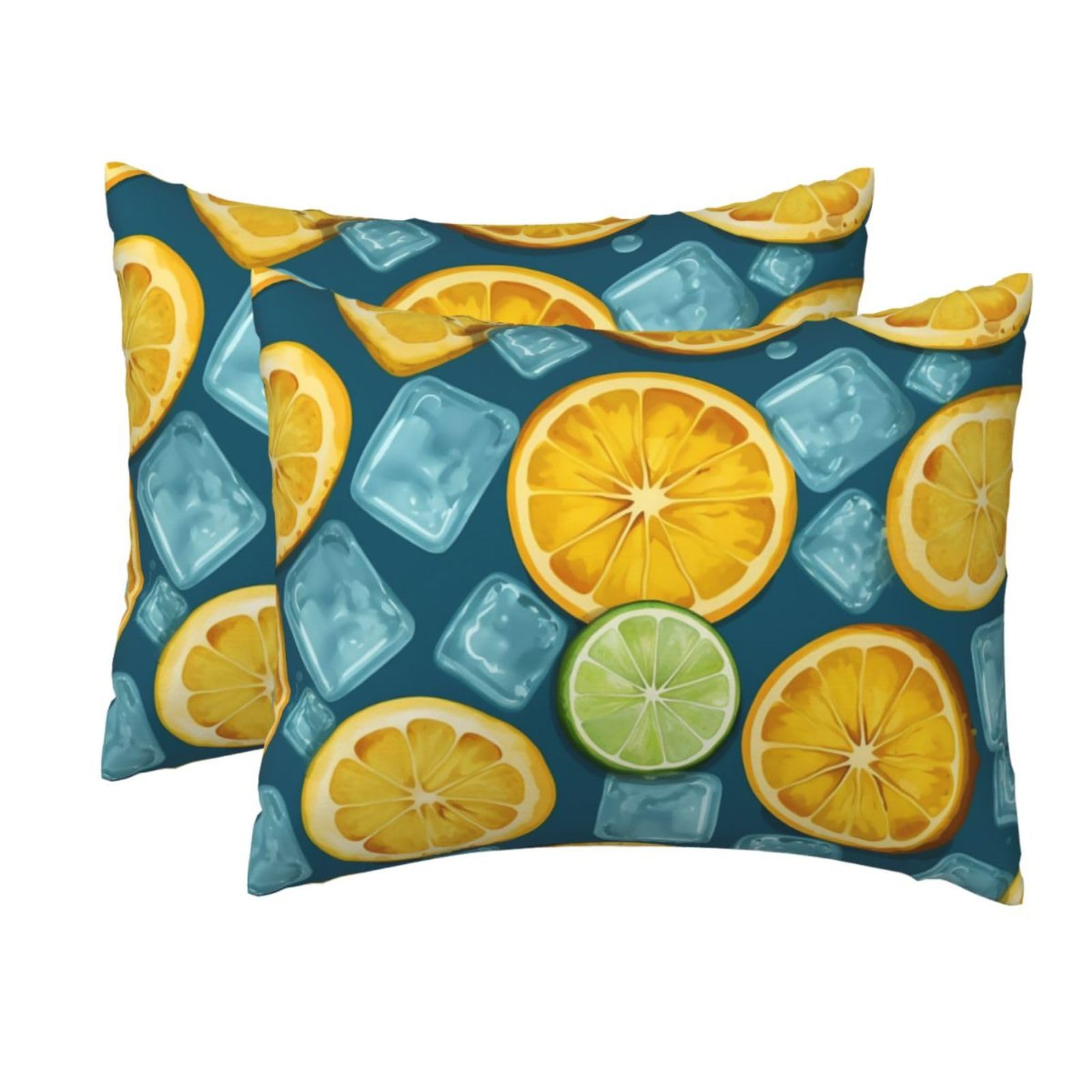 2 Pack Standard Size Pillow Cases for Hair and Skin Soft Breathable Pillow Case Covers with Hidden Zipper Ice Cubes and Lemon Pillowcase 20x26 Inches Pillow Cover for Sleeping Gift