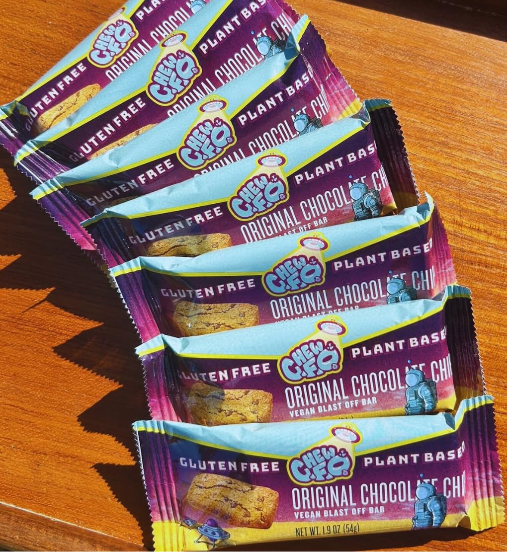 Chew F.O. Vegan Gluten Free Snack Bars - Chocolate Chip Cookie Soft Baked Bars - Dairy Free Plant Based Energy Snack - Almond Coconut Flax Ingredients, On-the-Go Breakfast Protein Bars - 8 Count
