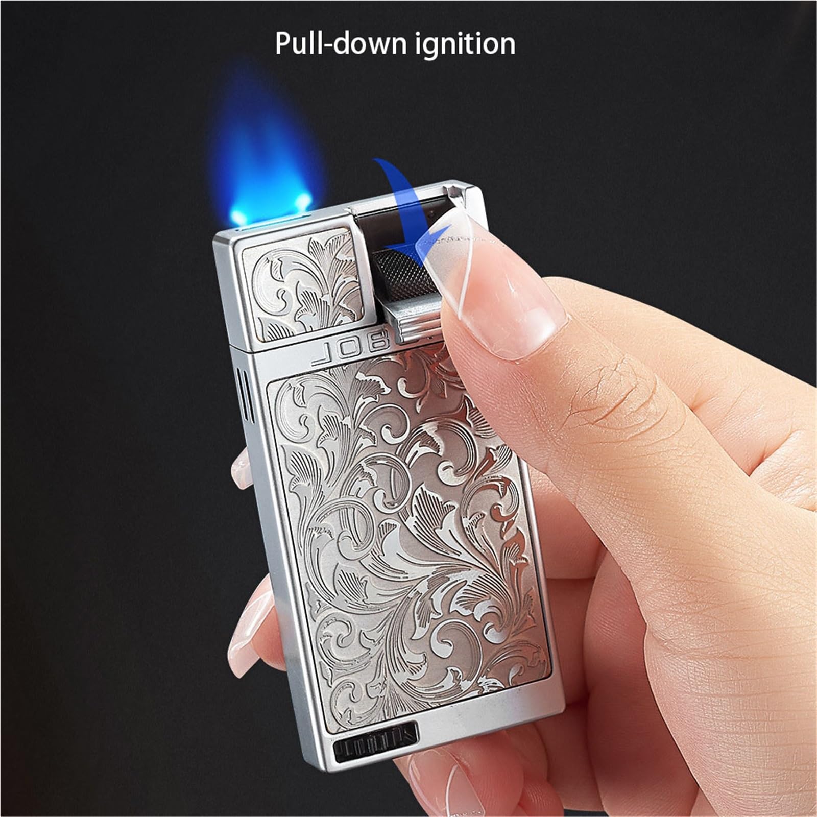 Encendedor plano resistente al viento, tamaño de llama ajustable, tanque de combustible visible, ideal para cigarrillos, fogatas, velas y hogueras