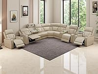 Vista 14 de Juego de sofá de cuero transpirable con puerto USB, 5 sofás seccionales reclinables en forma de L y 2 sillas, juego de sofá seccional reclinable