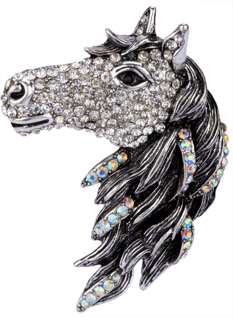 Women's Big Horse Head Pin Brooches + Pendants 2 in 1 - Scarf Holders - Lead & Nickle Free - (2-1/2 H x 1-1/2 W) Inches - Halloween Costume Accessories