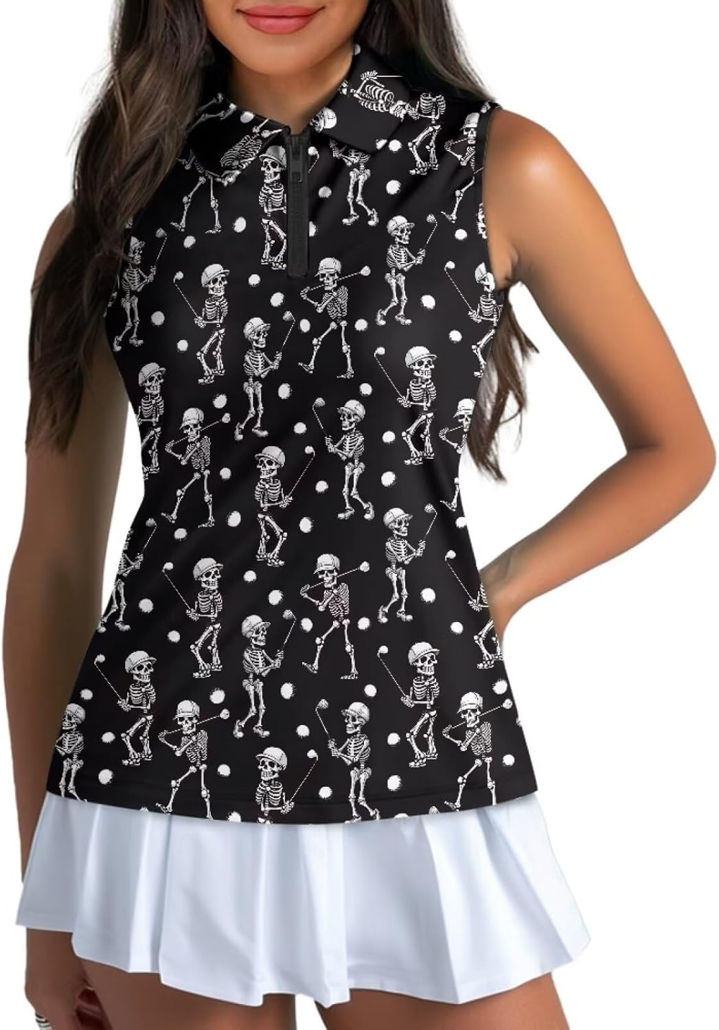 Suobstales Women's Sleeveless Golf Polo Shirts 1/4 Zip Tennis Tank Tops with Collar UV Protection Quick Dry Tennis Sport Tops