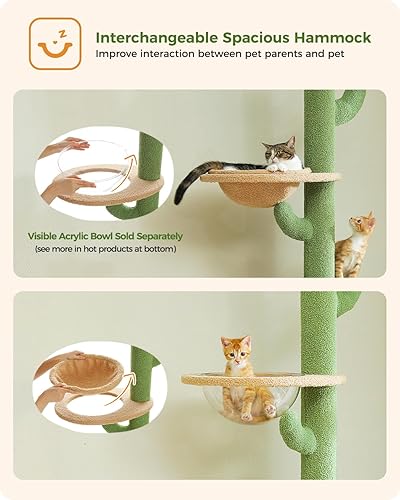 Miniatura 4 de PETEPELA Árbol para gatos de piso a techo [87-100 pulgadas] altura ajustable, torre para gatos de cactus de 5 niveles con percha y hamaca
