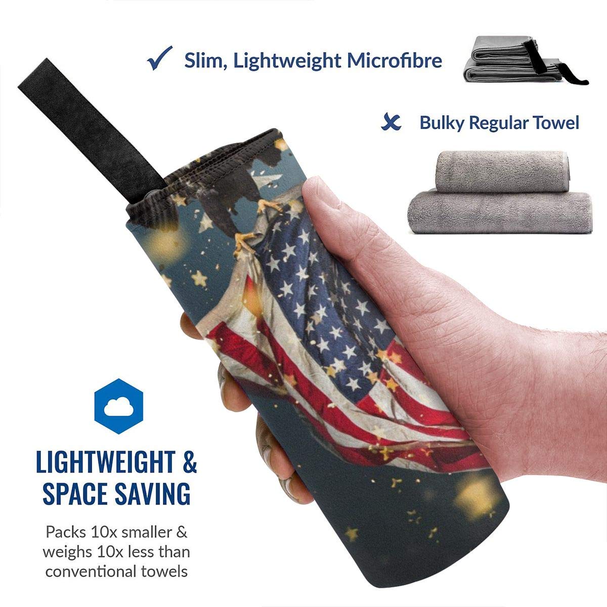 Dujiea Lightweight Beach Towels Quick Dry with Pocket, Bald Eagle American Flag Soft Microfiber Sand Free Pool Bath Outdoor Travel Towel for Camping Swimming Yoga Sports Girl Women Men Adults