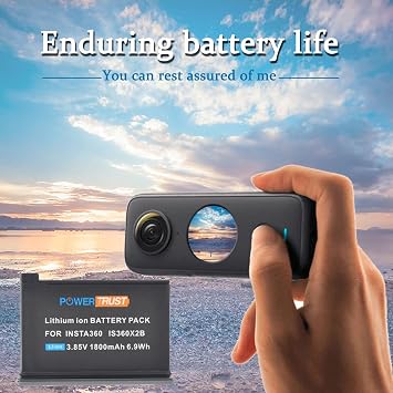 1800mAh Rechargeable Battery (2-Pack) and USB Dual Charger Compatible with Insta360 ONE X2 Camera