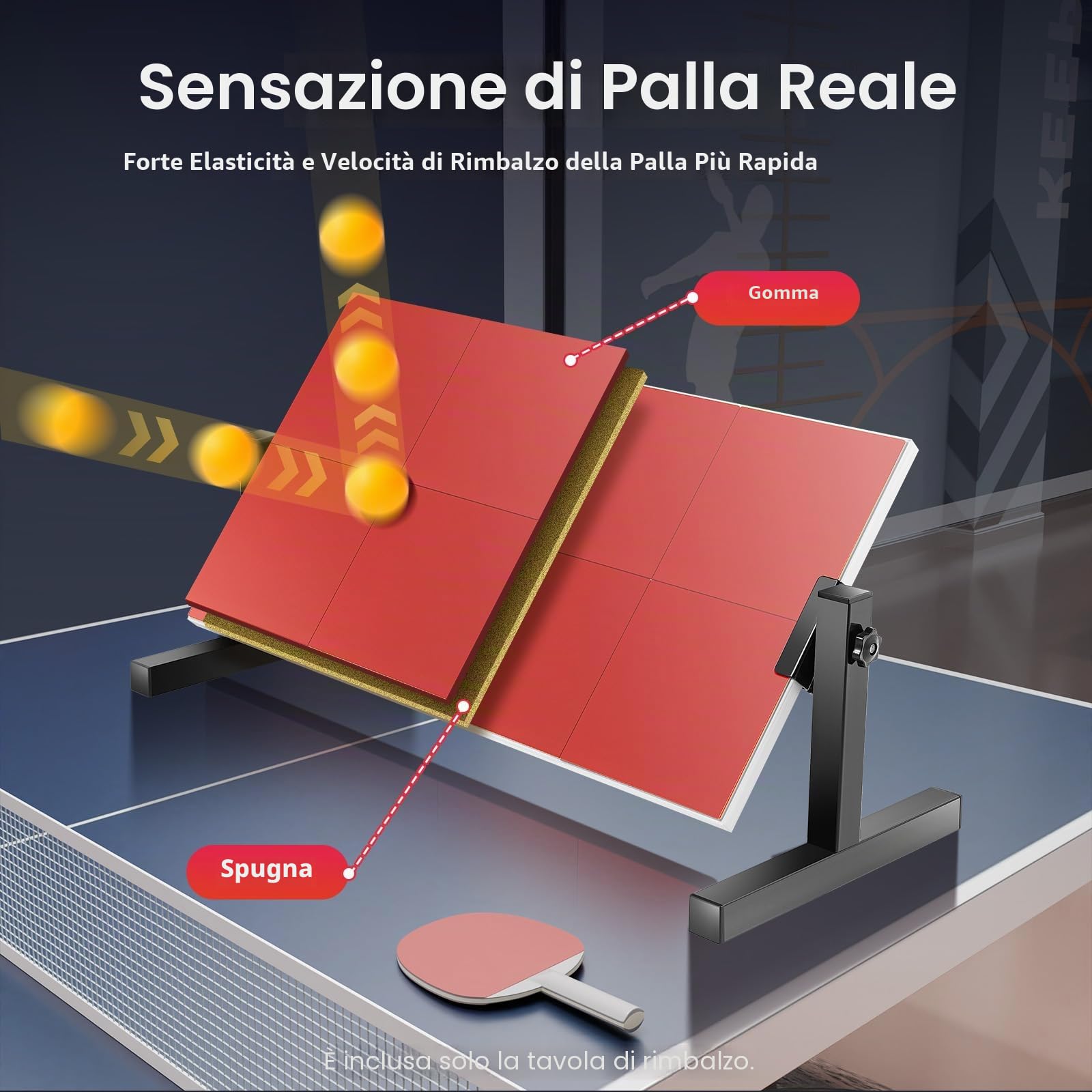 Tavola rimbalzante per ping pong, tavola di rimbalzo per ping-pong, con 8 gomme rosse, attrezzatura di auto-allenamento per palestra per interni ed esterni