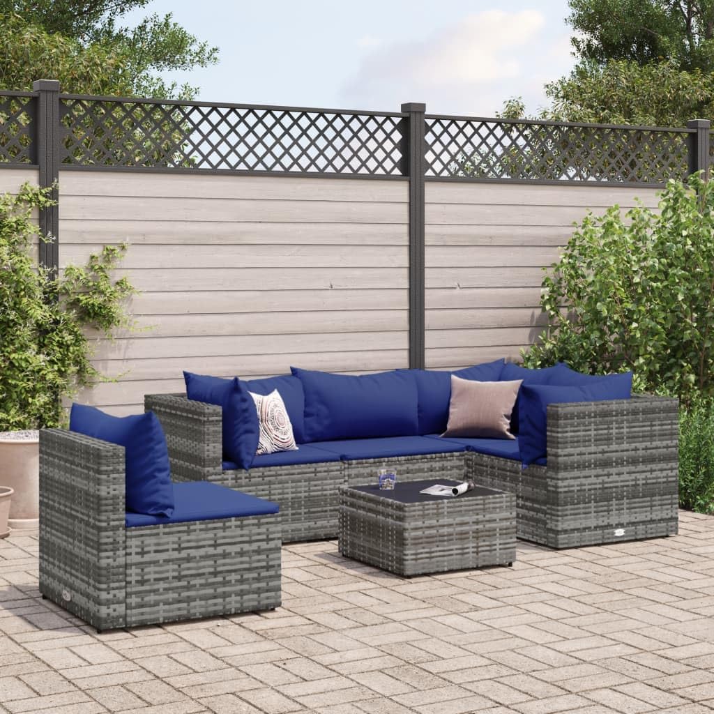 ShGaxin Set di mobili da giardino 6 pezzi e cuscini in rattan sintetico grigio, mobili da giardino esterno, set da giardino per esterni, set divano da giardino, mobili da esterno giardino - 3308167