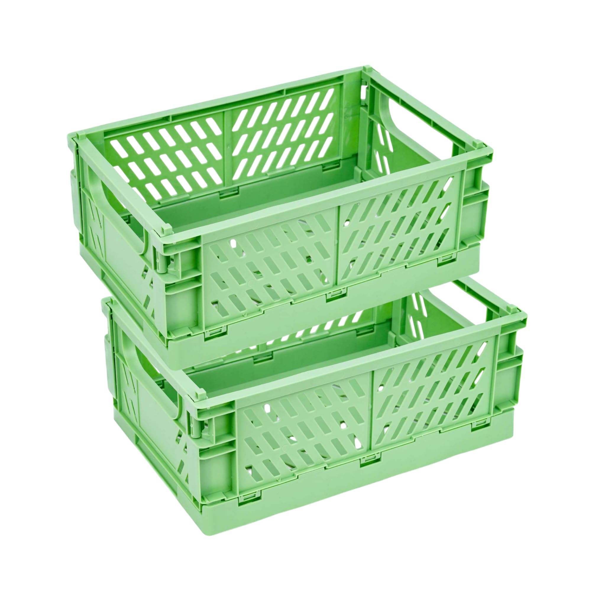 Mavolus 2 Pack Plastic Storage Collapsible Crate Organizer Basket Bin for Organizing Desk Drawer Shelf for Home Kitchen Bedroom Bathroom and Dorm Storage, 9.8x6.5x3.8in, Green
