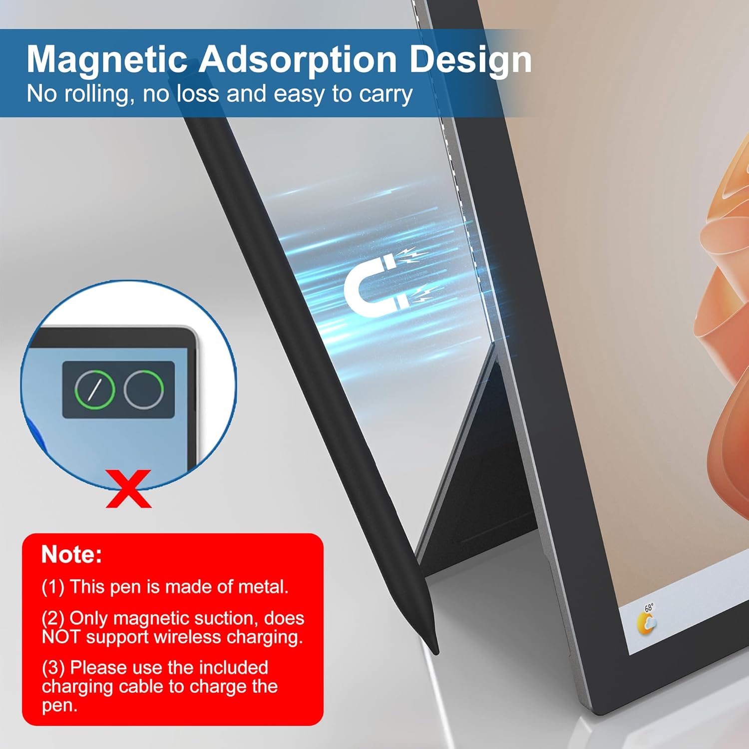 Microsoft Surface Pen for Surface Pro 11/10/9/8/7/7+/6/5/4/3/X/Surface 3,Surface Go/Surface Laptop/Studio/Book 4/3/2/1, Surface Pro Stylus Pen with Palm Rejection, 4096 Pressure, Magnetic, Rehargeable Microsoft Surface Pen(Black) image 6 of 7 B0DHD1V8K1