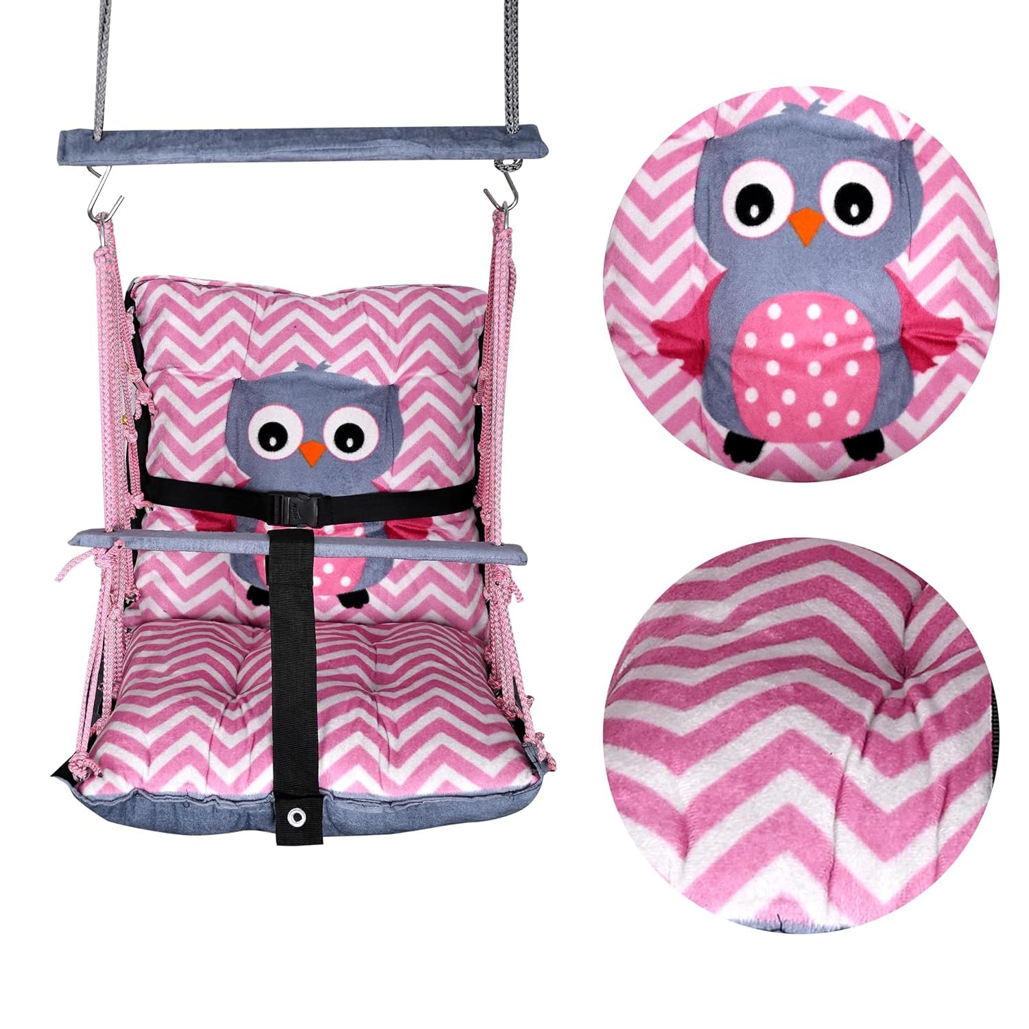 BOFFLE Cotton Swing for Kids 1-2 Years Baby Children Folding and Washable with Safety Belt, Indoor Outdoor Zula, Garden Jhula for Babies, Swing for Kids, oonjal, Swing for Baby Cradle 1