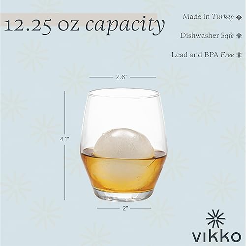 Miniatura 2 de Vikko Juego de 4 vasos de whisky Old Fashioned de 12.5 onzas, vasos de whisky escocés de primera calidad, aptos para lavavajillas