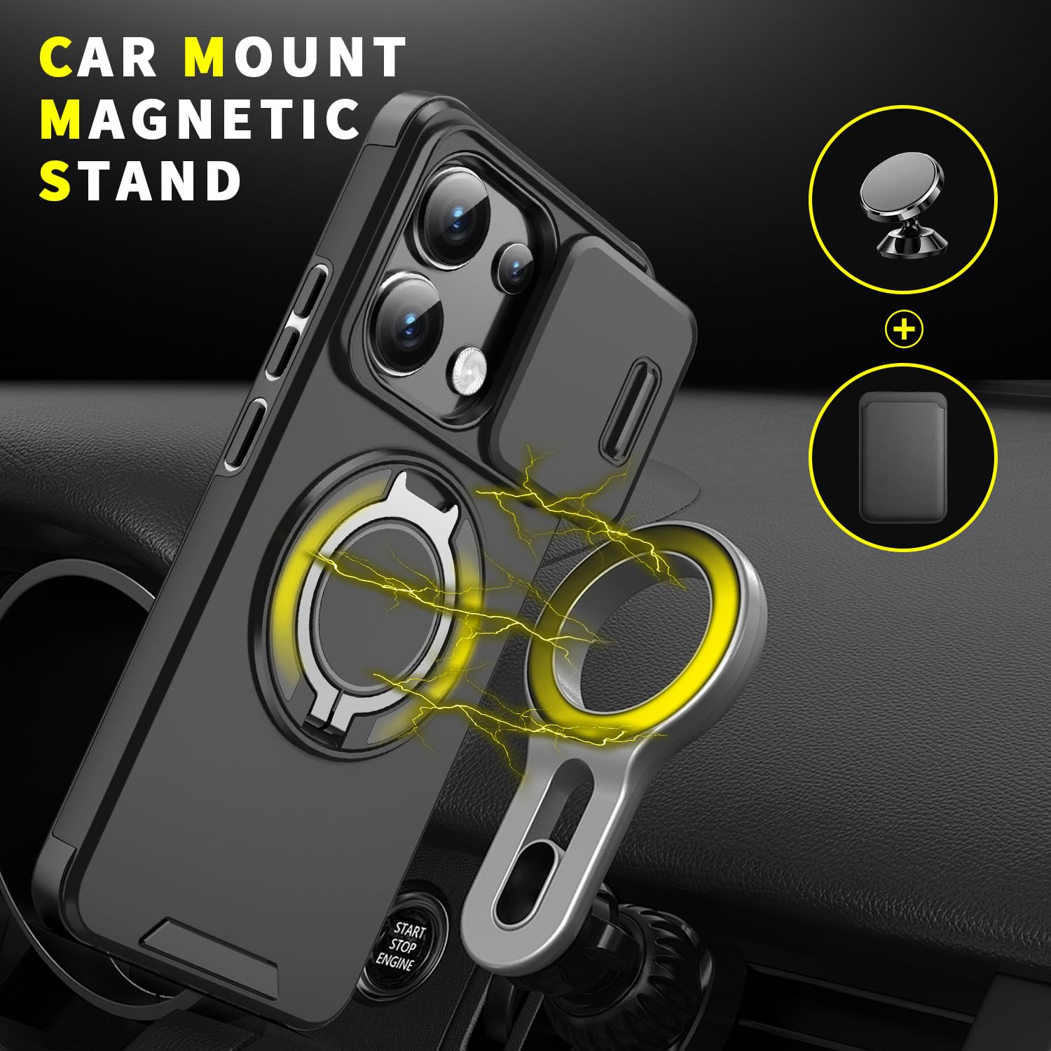 Case For Xiaomi Poco X6 Pro 5G,Military Grade [Built-in Kickstand] Magnetic Rotate Ring Holder Heavy Duty TPU PC Shockproof Drop Protect Phone Case For Xiaomi Poco X6 Pro/Redmi K70E 5G (Orange
