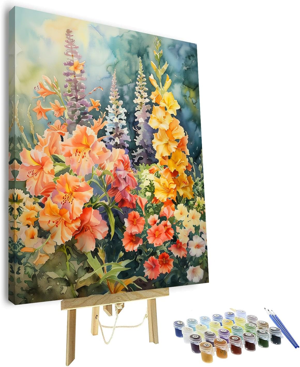 Colorful Flower Paint by Number Flower Garden DIY Paint by Numbers for Adults Beginner Drawing with Brushes Living Room Bedroom Decor Gifts for Home Decorations 16x20 Inch with Frame
