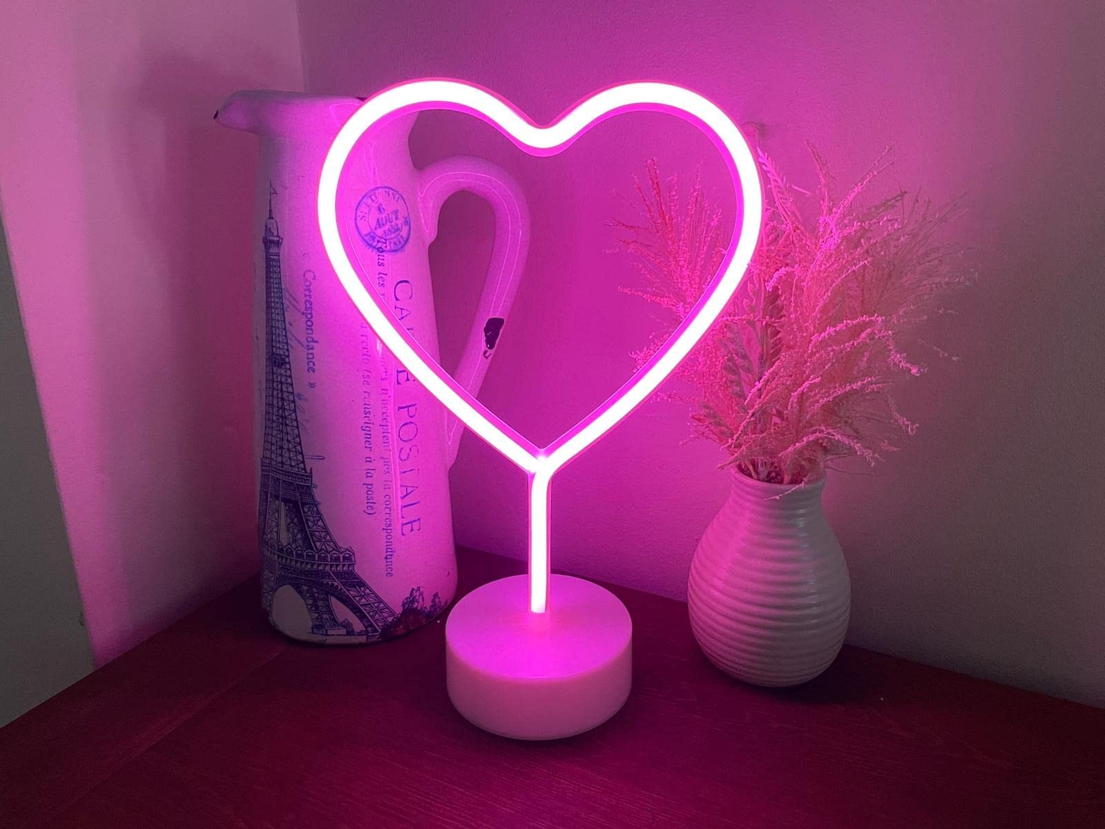 PRĀNA LIFÉ LED Decorative Pink Neon Heart Light with Base, Pink Heart - Image 2