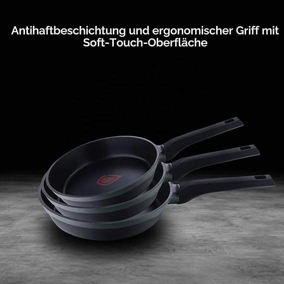 MasterPRO Gastro Reeco 11-Piece Set 20 24 and 28 cm Frying Pans 20 24 and 28 cm Saucepans and 16 cm Saucepan with Lid Recycled Cast Aluminium Heatdot Non-Stick Coating Black