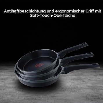MasterPRO Gastro Reeco 11-Piece Set 20 24 and 28 cm Frying Pans 20 24 and 28 cm Saucepans and 16 cm Saucepan with Lid Recycled Cast Aluminium Heatdot Non-Stick Coating Black