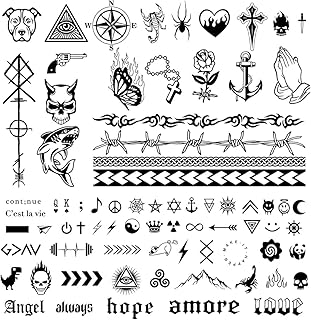 BARRU 3 Feuilles Halloween Tatouages Temporaires Tatouages Semi-Permanents Lettre Tatouage Imperméable Durée de 1-2 Semaines pour Femme Homme