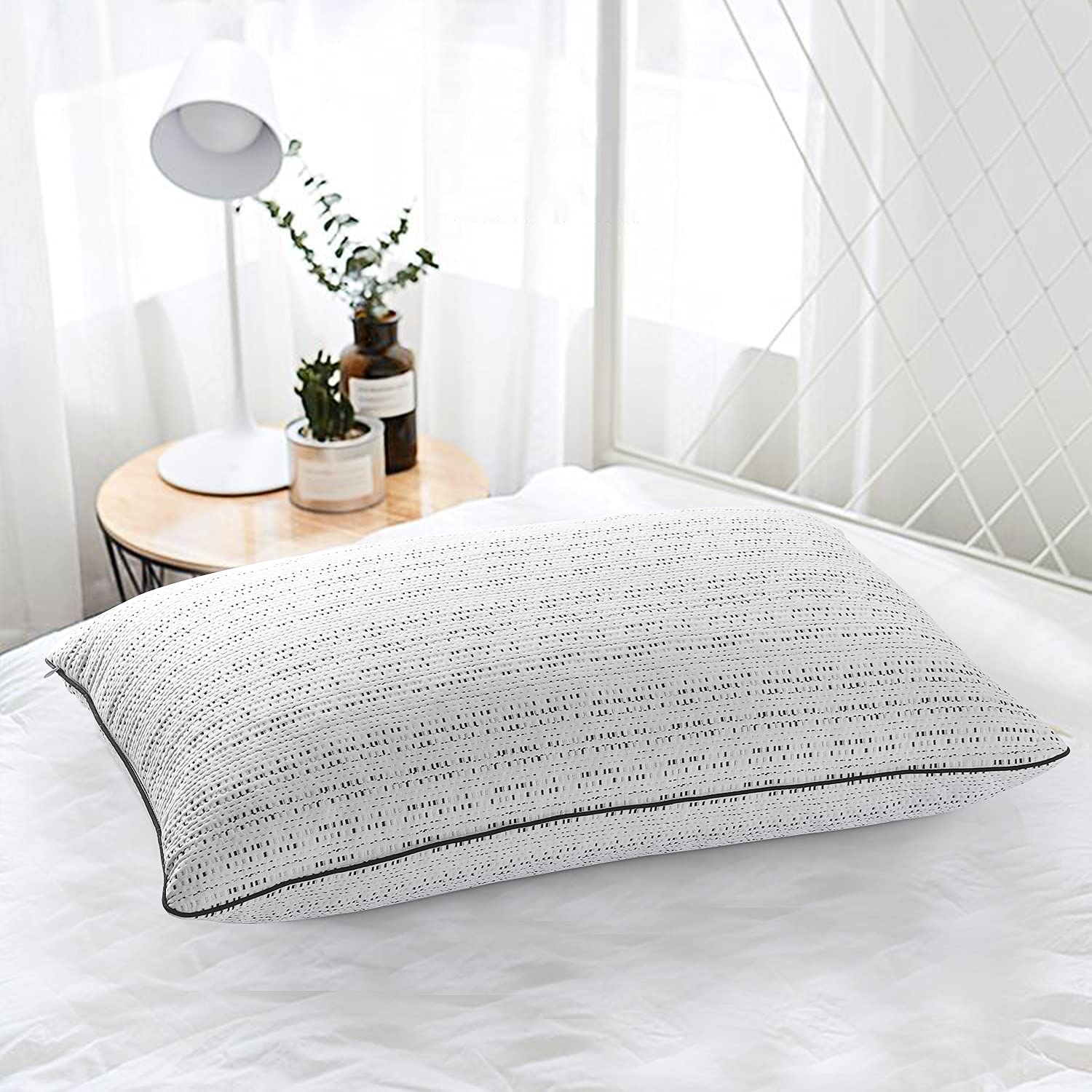 KINGBEST Shredded Memory Foam Pillows: Bed Pillows for Sleeping -Adjustable Cooling Sleep Pillows for Side Back & Stomach Sleepers - Premium Loft Home Hotel Collection Removable Cover - Queen Size(A)