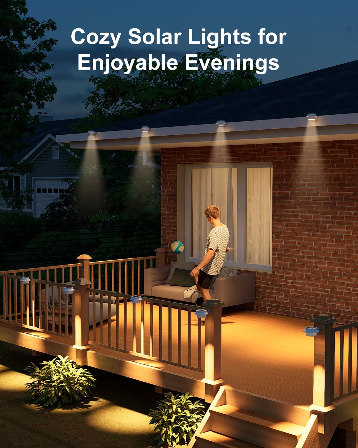 4 Pack White Bright Solar Powered Gutter Mounted Lights Outdoor Waterproof Led Fence Lamp for Lighting Rainspout, Railing, Outside House, Wall, Deck, Porch, Garage, Holeless Installation(Warm White)