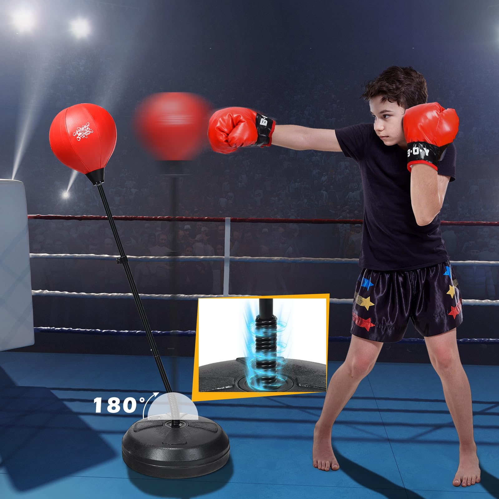 KOMFOTTEU Set di Borse da Boxe Regolabile in Altezza 120-154 cm, Sacco da Terra Con Guanti e Pompa, Set per Bambini e Adulti